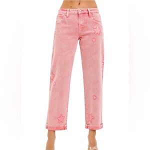 129. Risen strawberry boyfriend pants in star shade